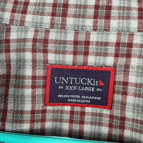 Untuckit Flannel Button Shirt Men's 3XL Gray Red Plaid Outdoors Work Causal - Picture 4 of 11